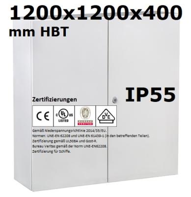 Doppeltür Schaltschrank 1200x1200x400 mm HBT 2-türig IP55 Stahlblech mit Montageplatte